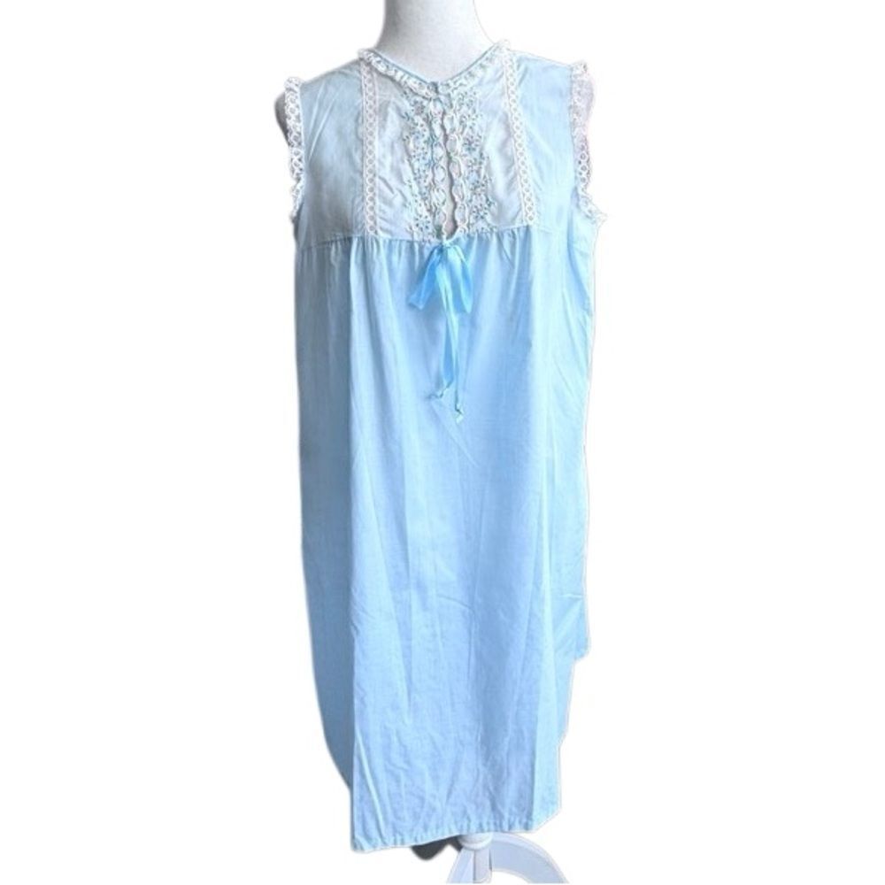 Vintage Movie Star Blue Sleeveless Nightgown Romantic Retro Cottagecore SZ M